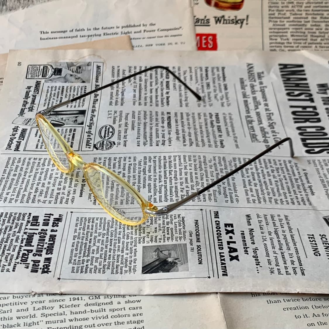 736 데드스탁 라운드 유니크 디자인 빈티지안경테 옐로우 클리어 픽키안경 상품이미지3