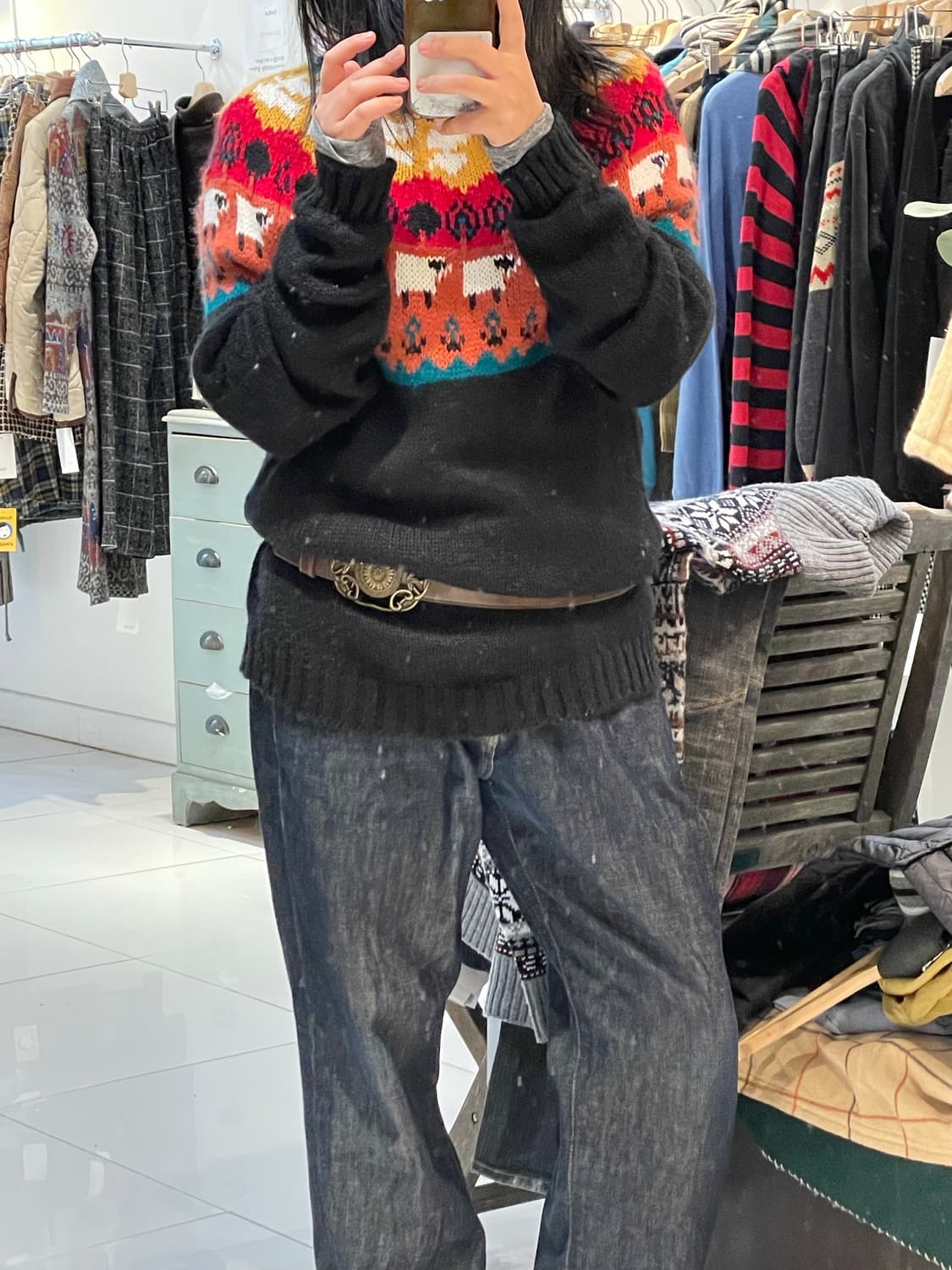 노르딕 겨울패턴 모리걸 롱니트 상품이미지2