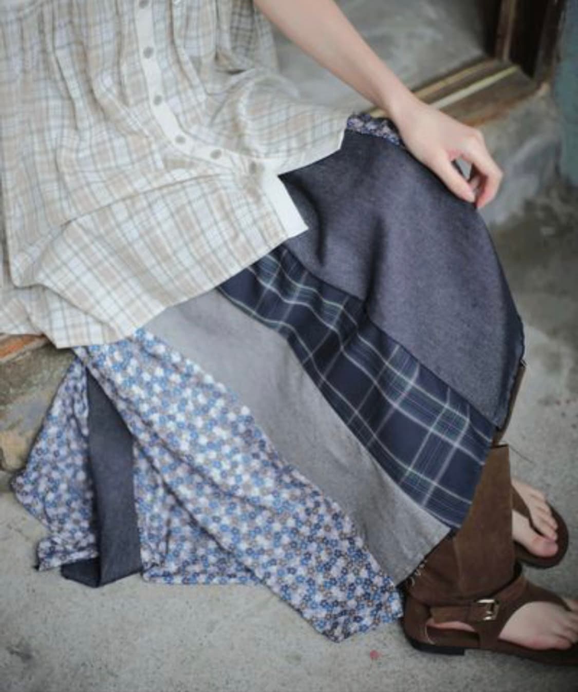 꽃 패치 자수 롱 스커트 새 것 상품이미지5