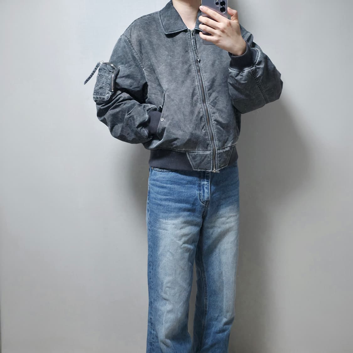 인사일런스 나일론 ma-1 자켓 워싱그레이 (L) 상품이미지7