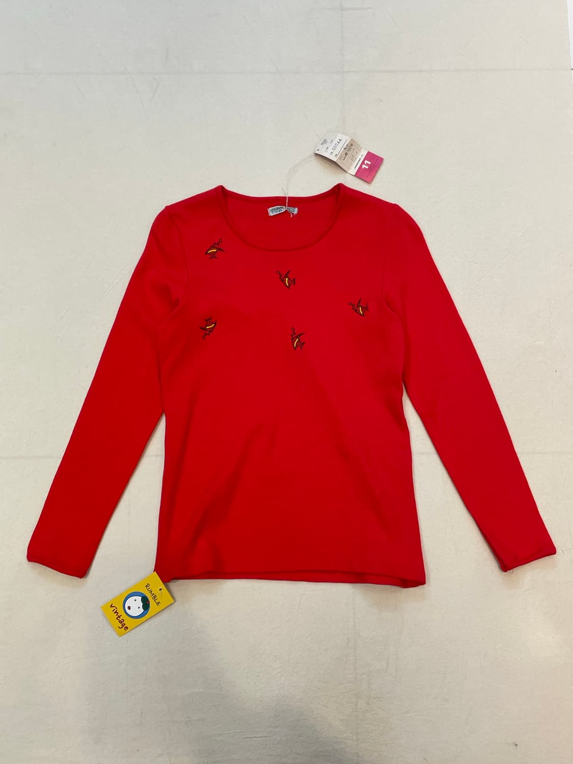 택있는 일본빈티지 유니크한 물고기자수티셔츠 상품이미지3