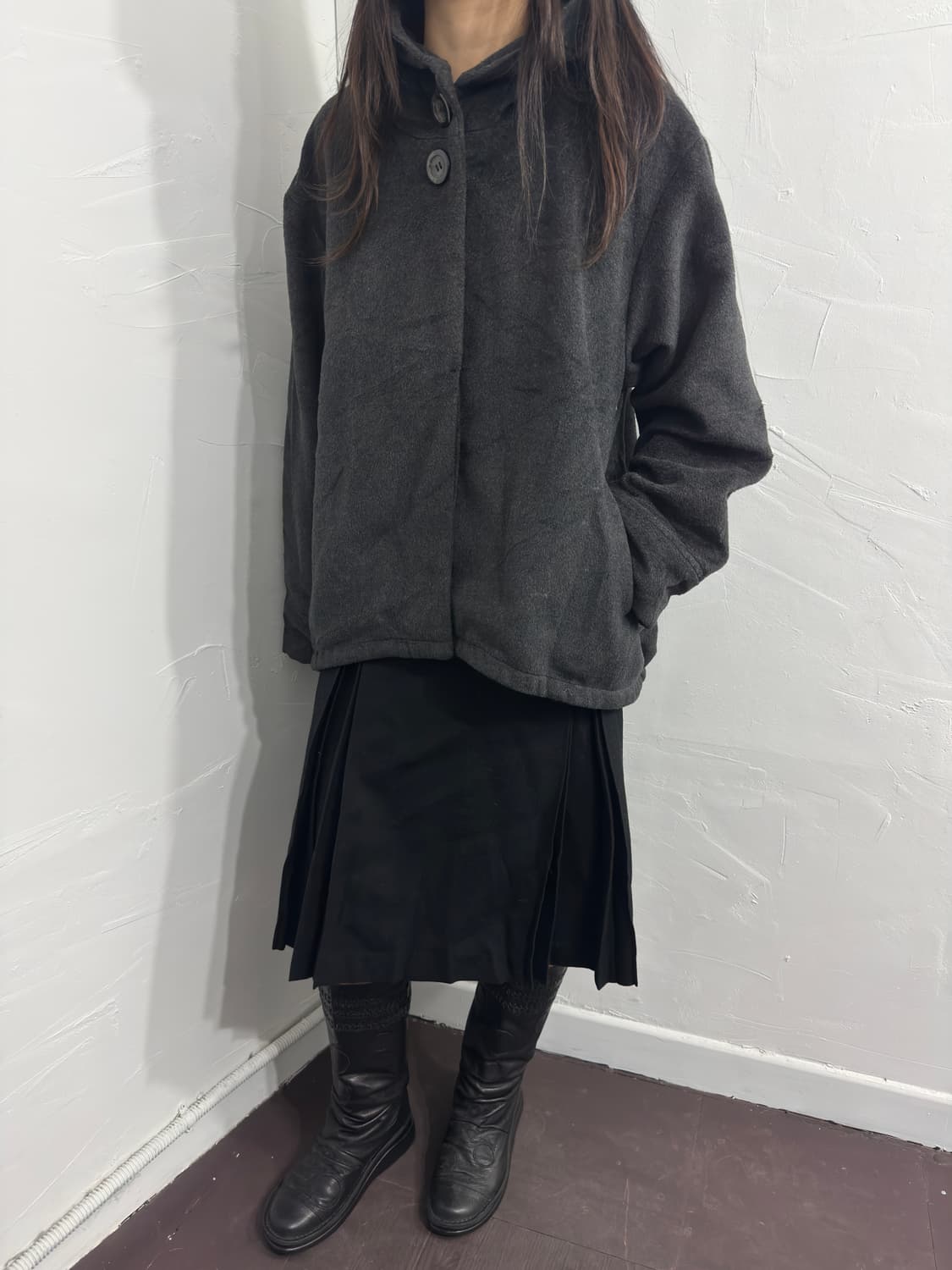 gray button hood jacket 상품이미지4