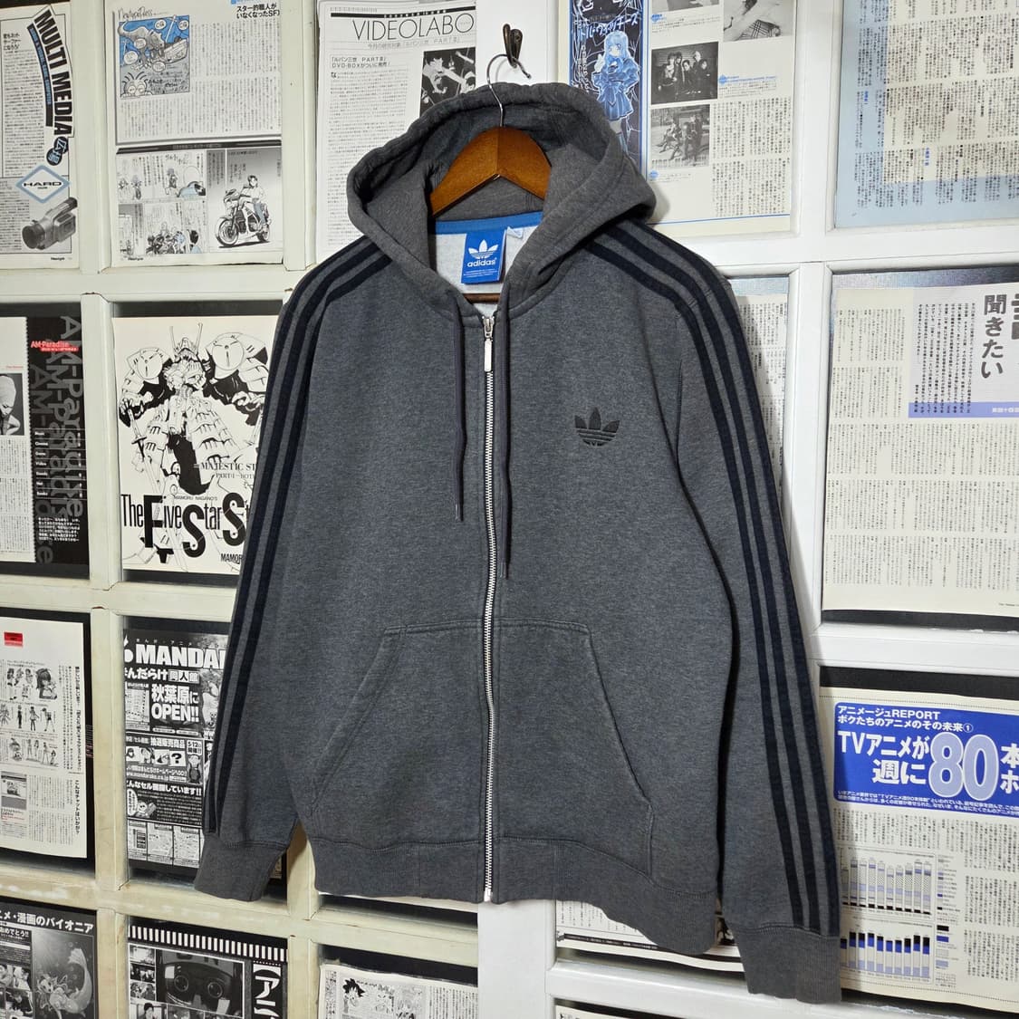 아디다스 차콜 블랙 삼선 후드집업 상품이미지1