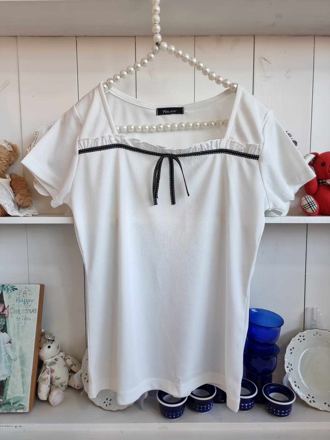 리본 블라우스 화이트 반팔 상품이미지2