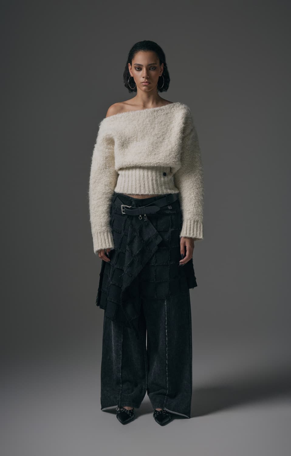 트리밍버드 알파카 부클 오프숄더 니트 아이보리 상품이미지5