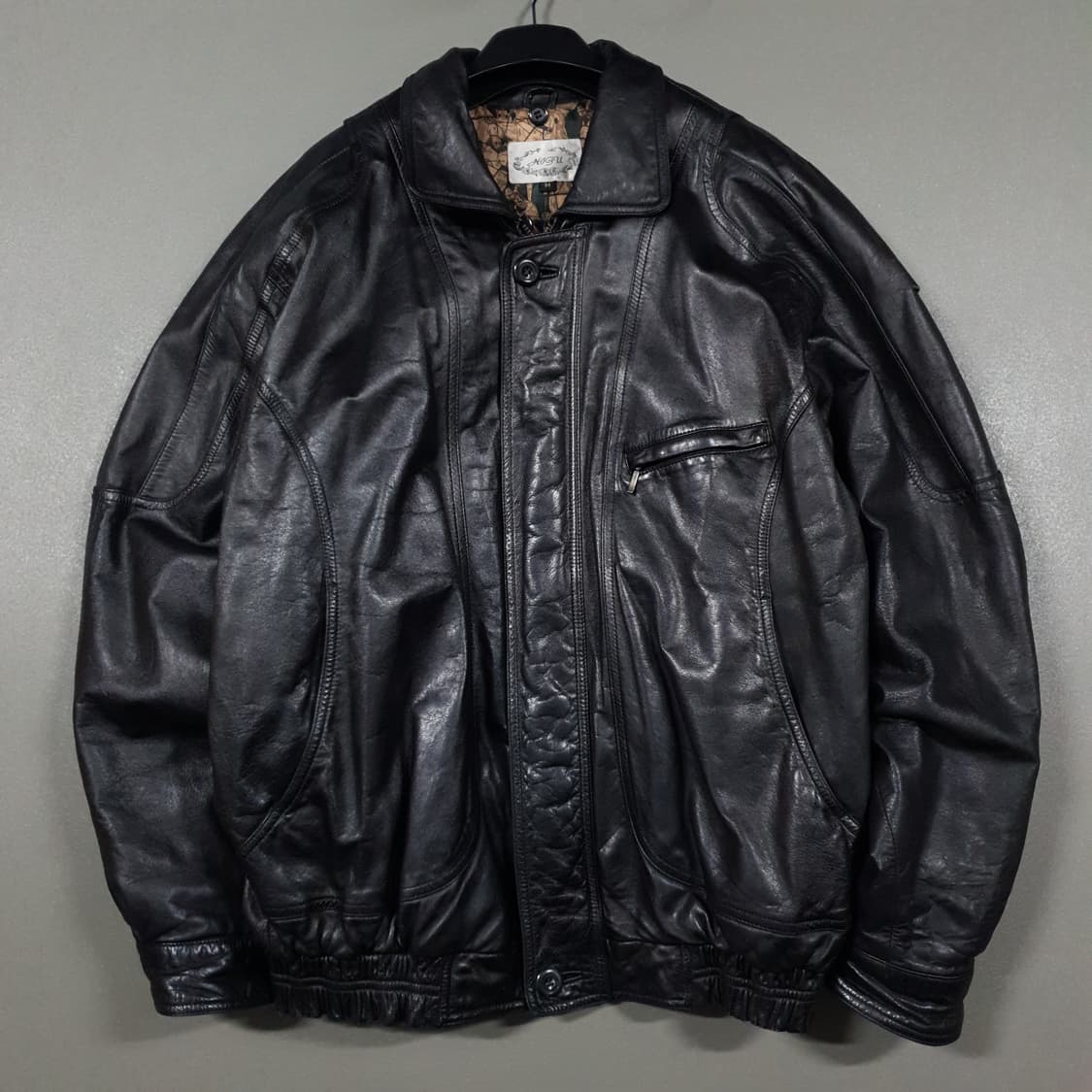 실측 L) VTG 90s 빈티지 램스킨 양가죽 100% 봄버 자켓 블랙 상품이미지1