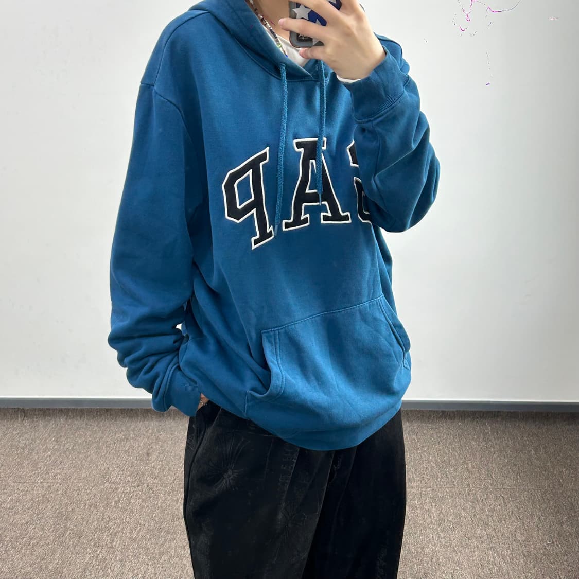 Gap 갭 블랙로고 딥블루 기모 후드티 상품이미지1