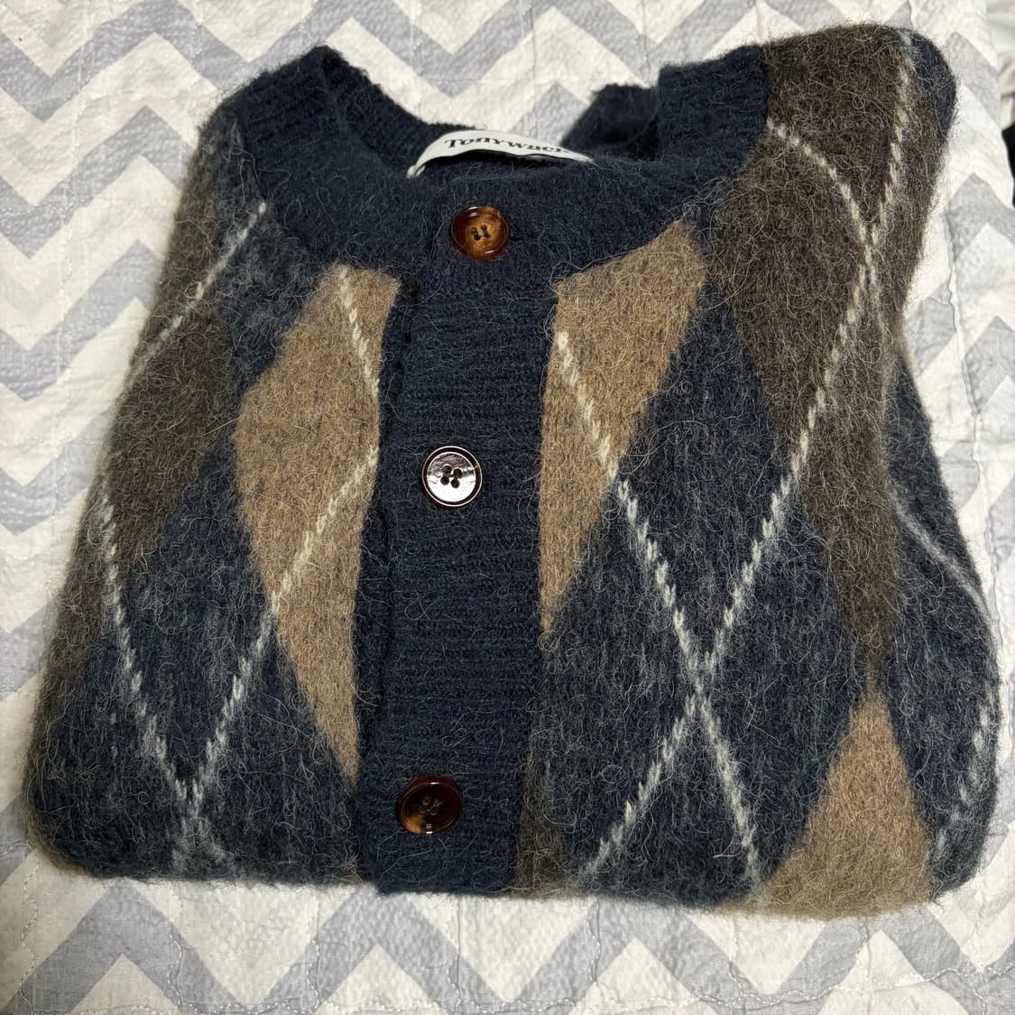 (M)토니웩 모헤어 아가일 크루넥 가디건 상품이미지1