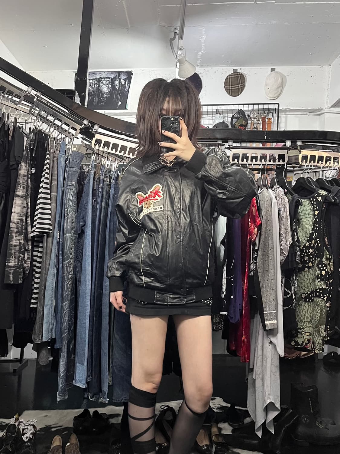 페이크 레더 봄버 자켓 상품이미지1