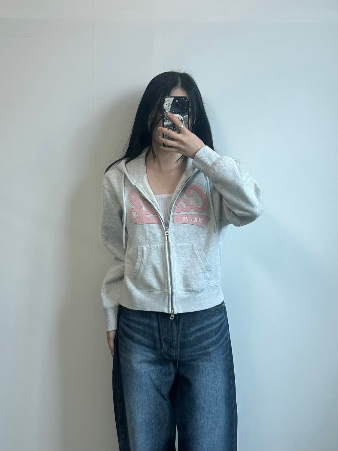 후아유 y2k 와투케 그레이 후드집업 상품이미지1