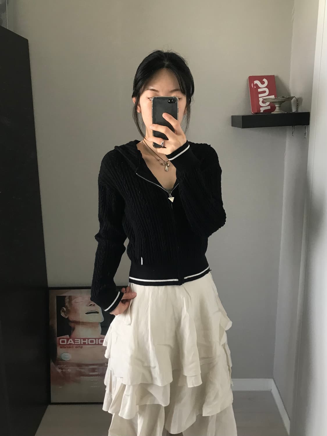 게스 케이블 블랙 니트 후드집업 상품이미지2