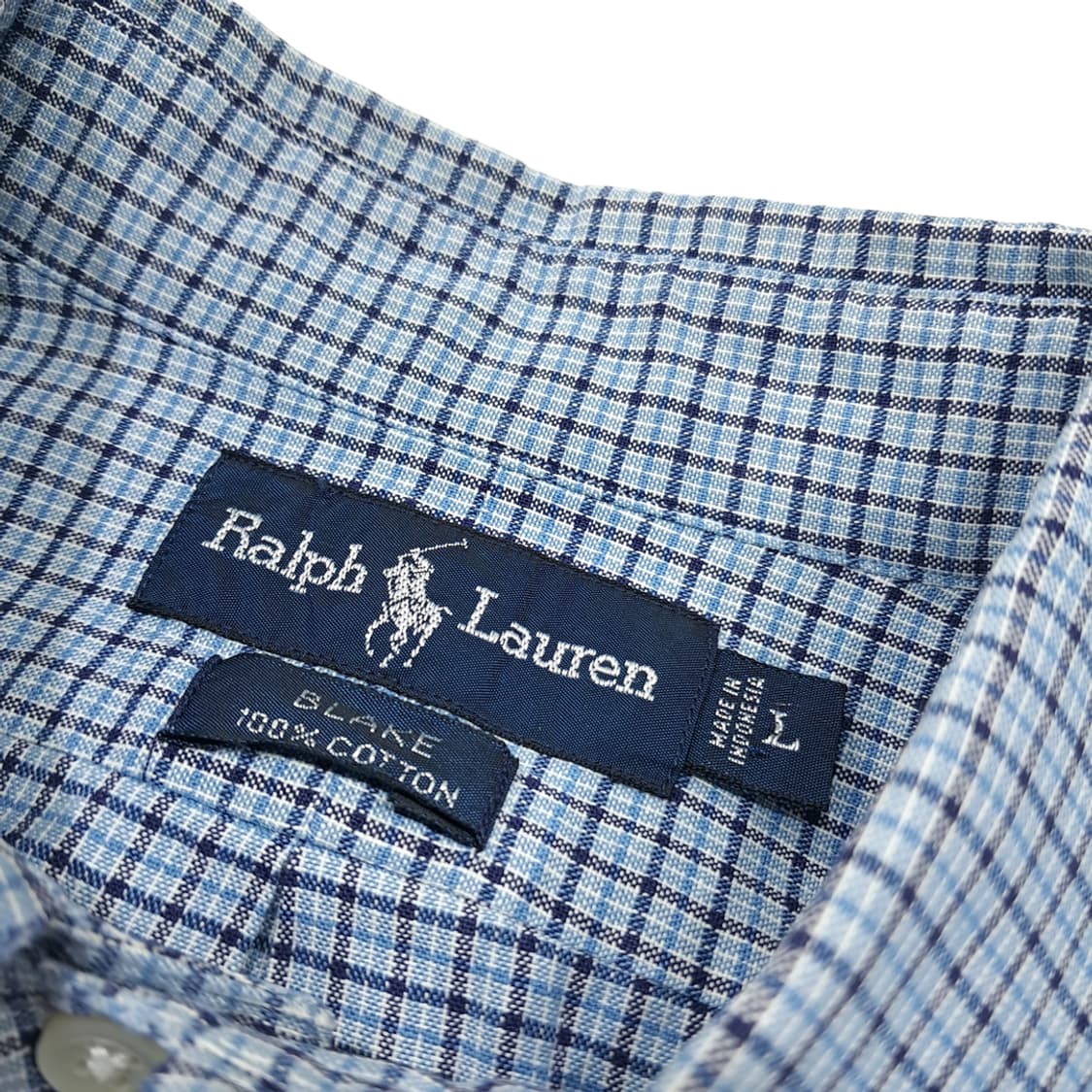 CL757 L 폴로 90s 코튼 마이크로체크 블루네이비 셔츠 남방 상품이미지3