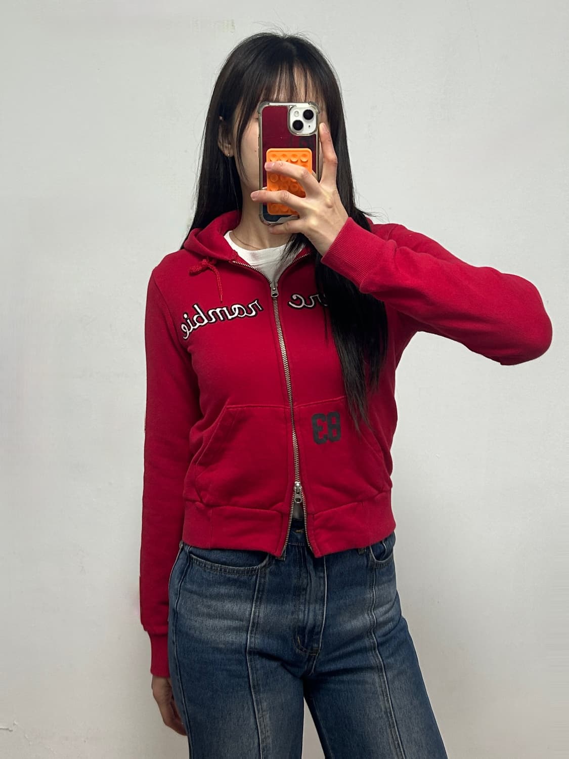 아베크롬비 Y2K 자수로고 후드집업 레드 상품이미지1