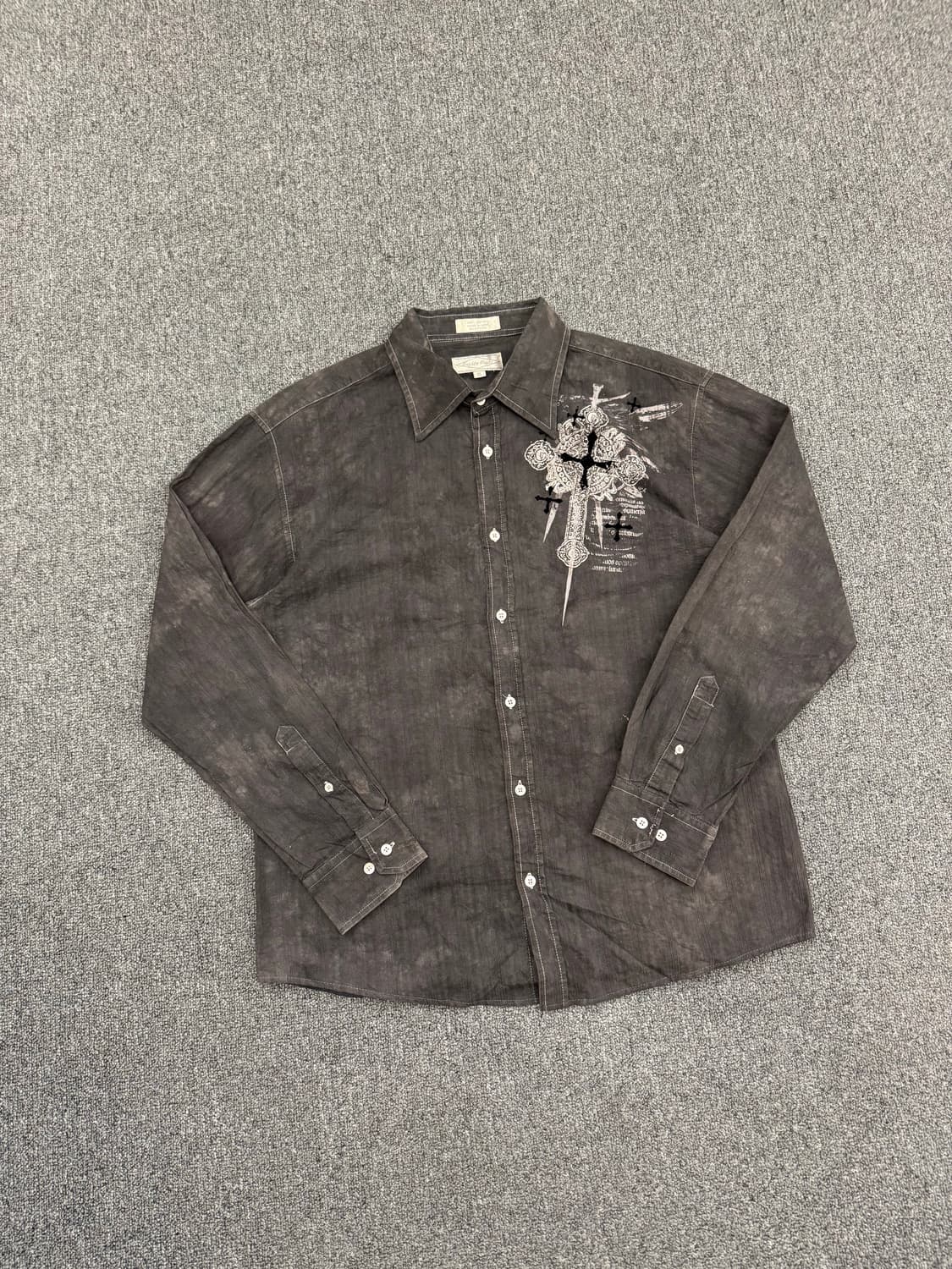 XL)Eighty Eighy 빈티지 십자기 프린팅 블랙 긴팔셔츠 상품이미지2