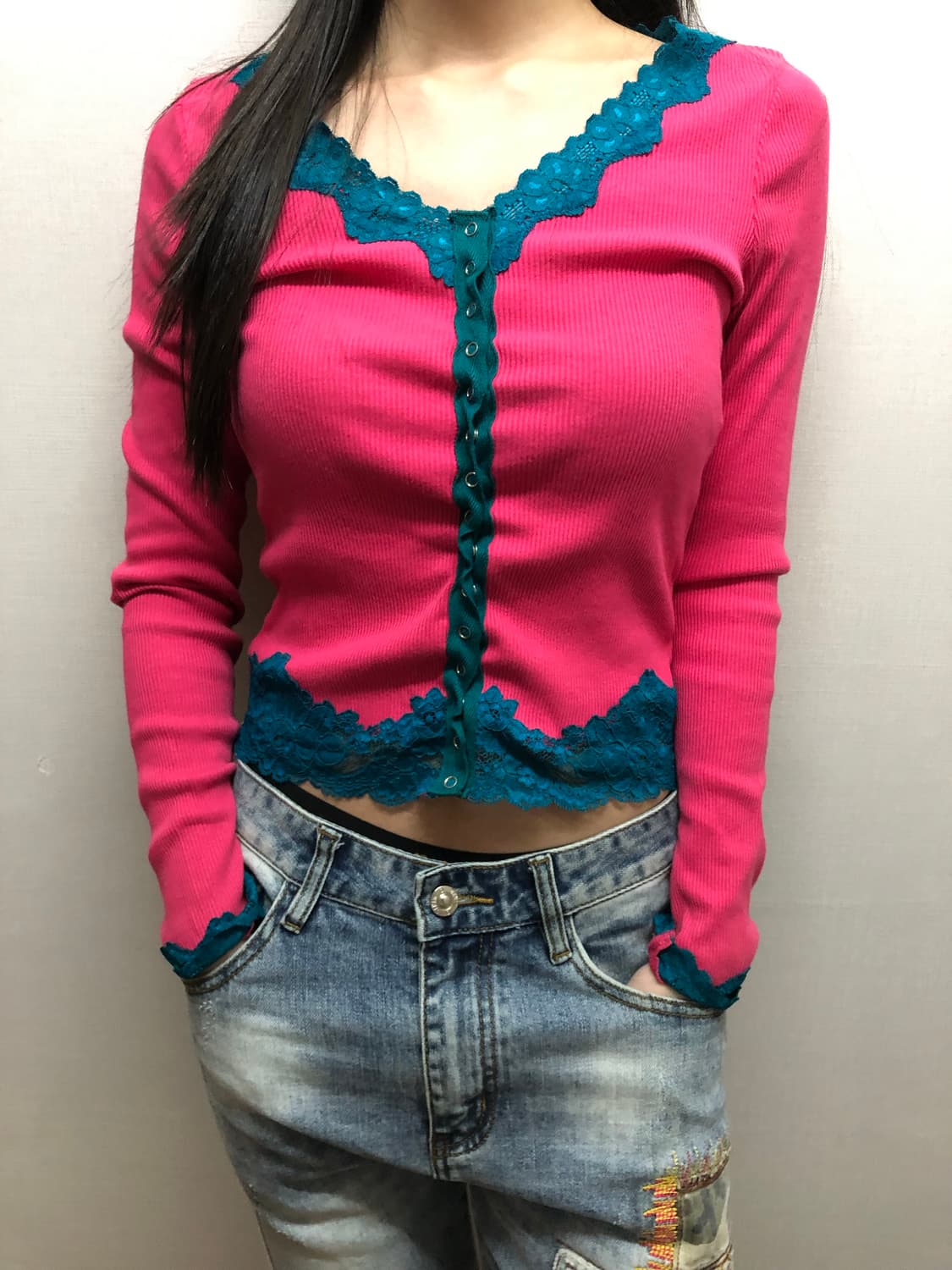 빈티지 핑크 레이스 가디건 상품이미지4