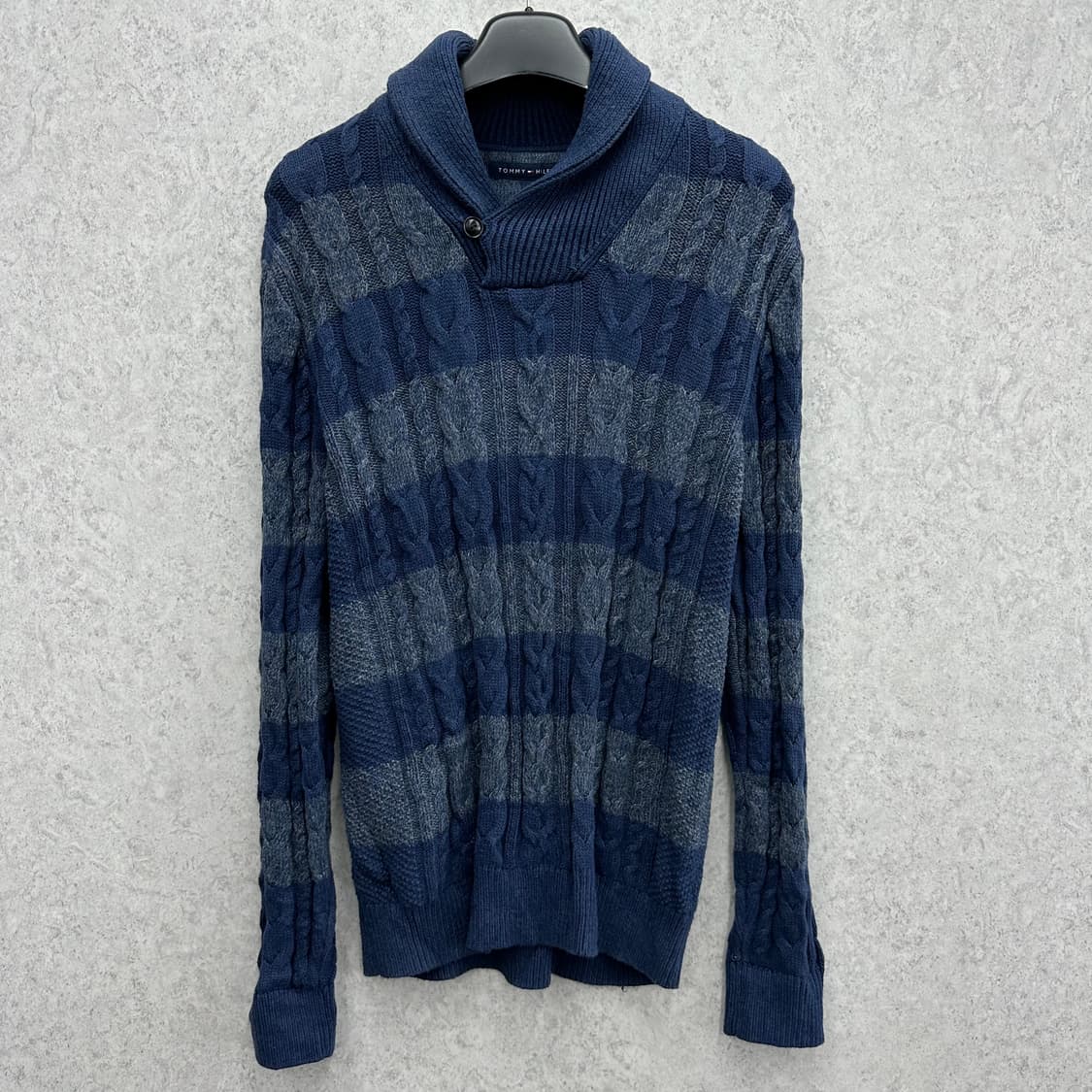 100 타미힐피거 남자 꽈배기 숄카라 니트 상품이미지1