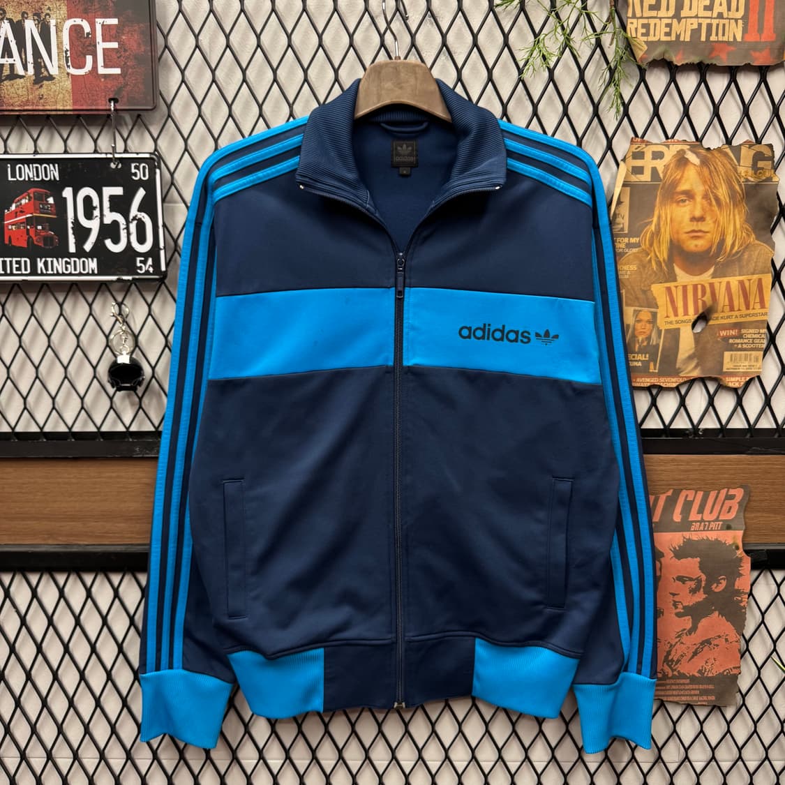 00s 아디다스 트랙자켓 전면 레터링 로고 포인트 네이비 블루 상품이미지1