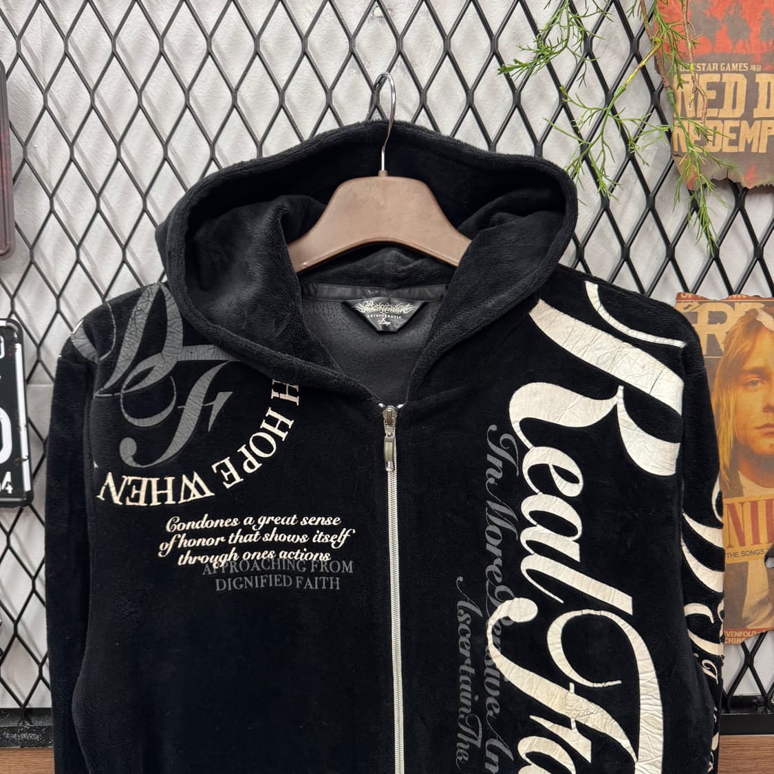 00s 보미에르 벨로아 레터링 Y2K 후드 집업 블랙 화이트 상품이미지3