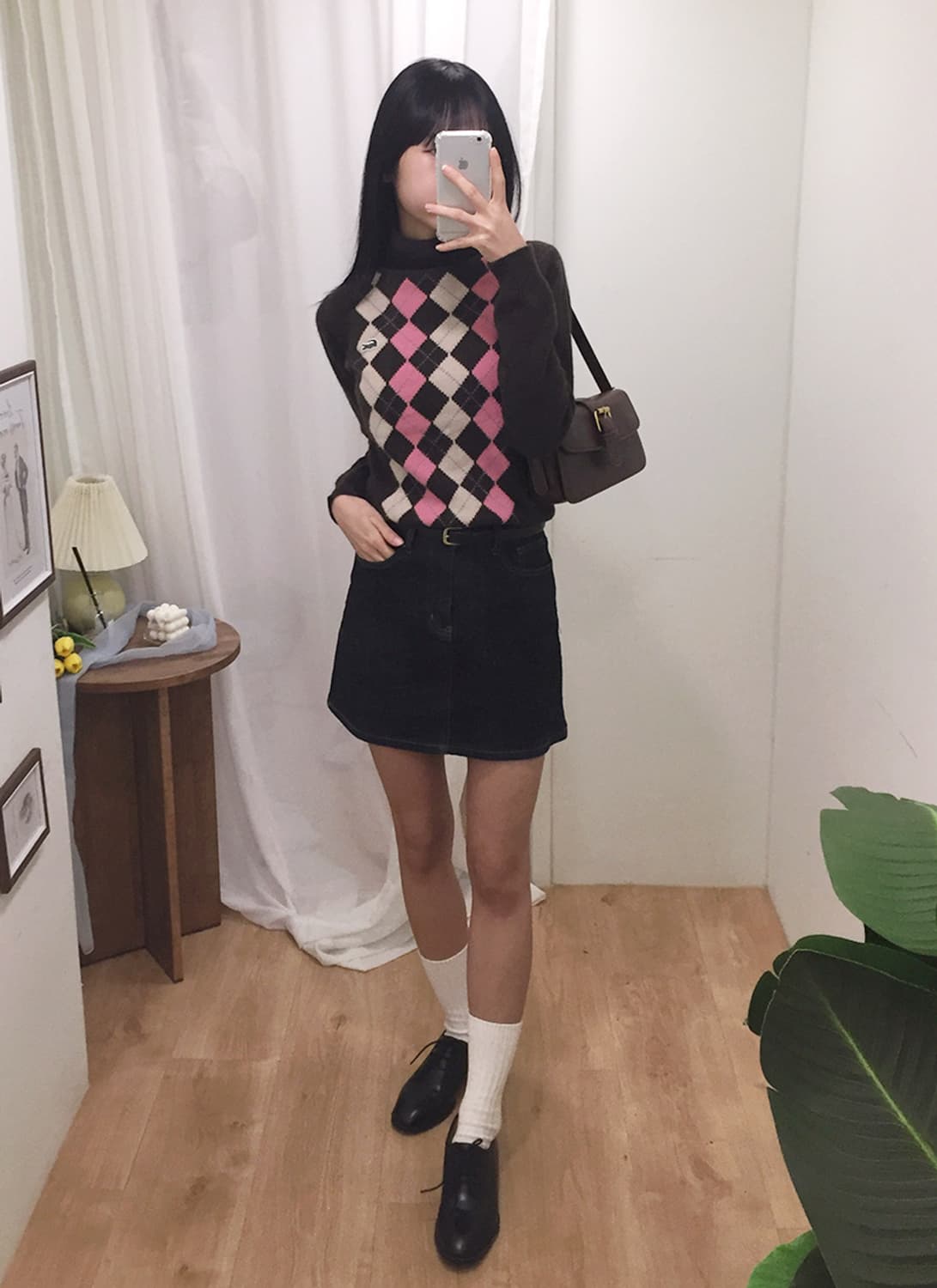 여성 라코스테 아가일패턴 목폴라니트 95 상품이미지1