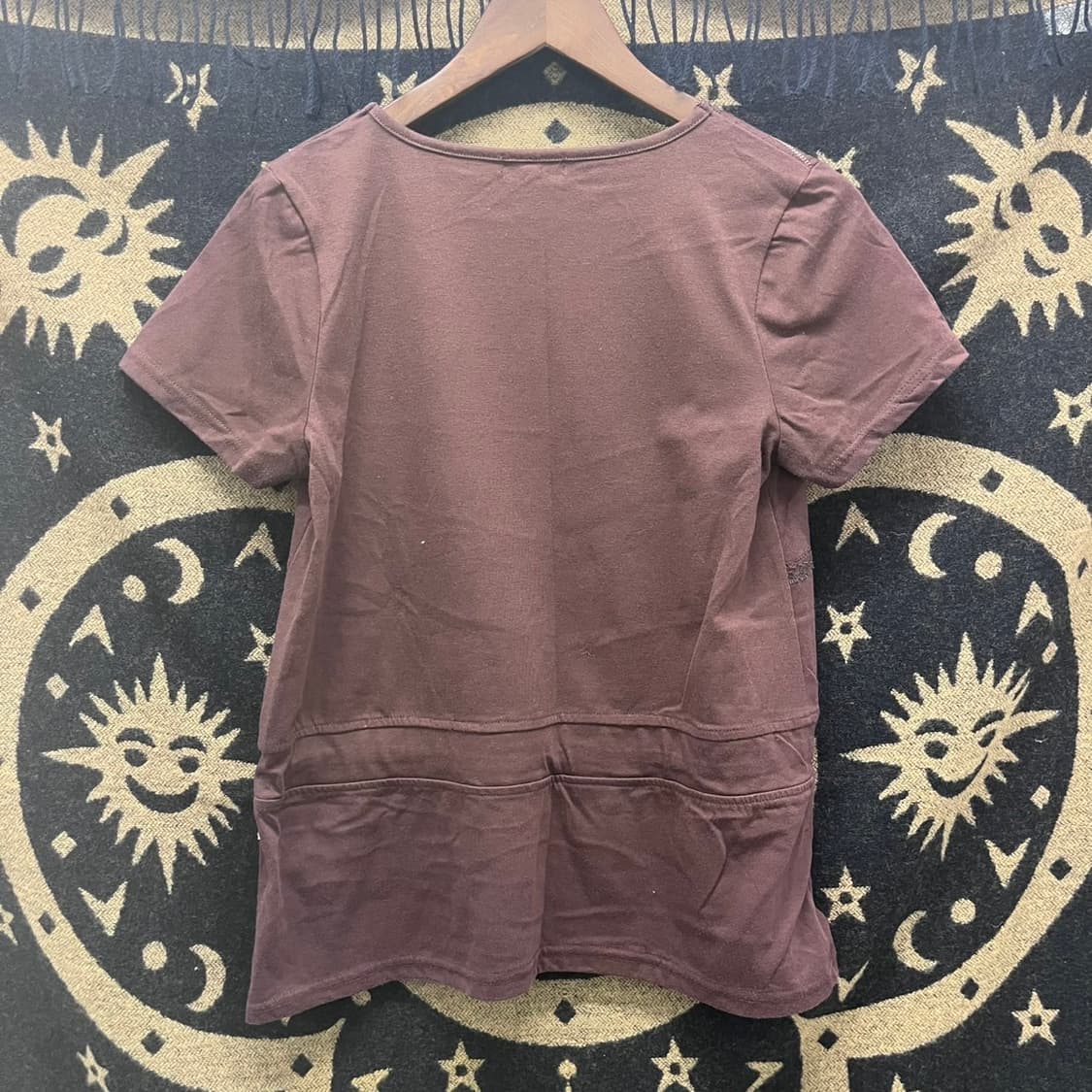 빈티지 초코브라운 레이스 셔링 오리엔탈 자수 반팔티 K0019 상품이미지4