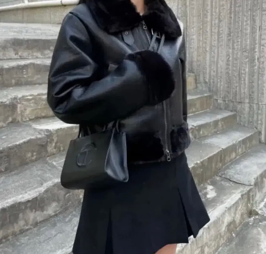 보헤미안서울st 무스탕 키튼 크롭 무스탕 블랙 상품이미지1