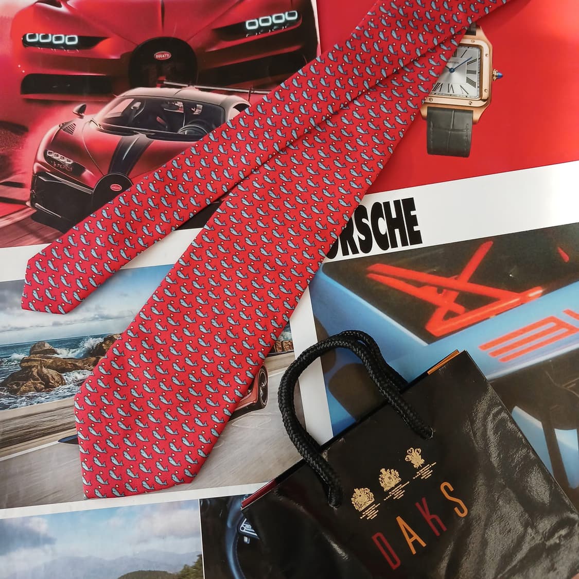 닥스 실크 레드 고래 패턴 넥타이 8.4cm A등급 A19239
 상품이미지2