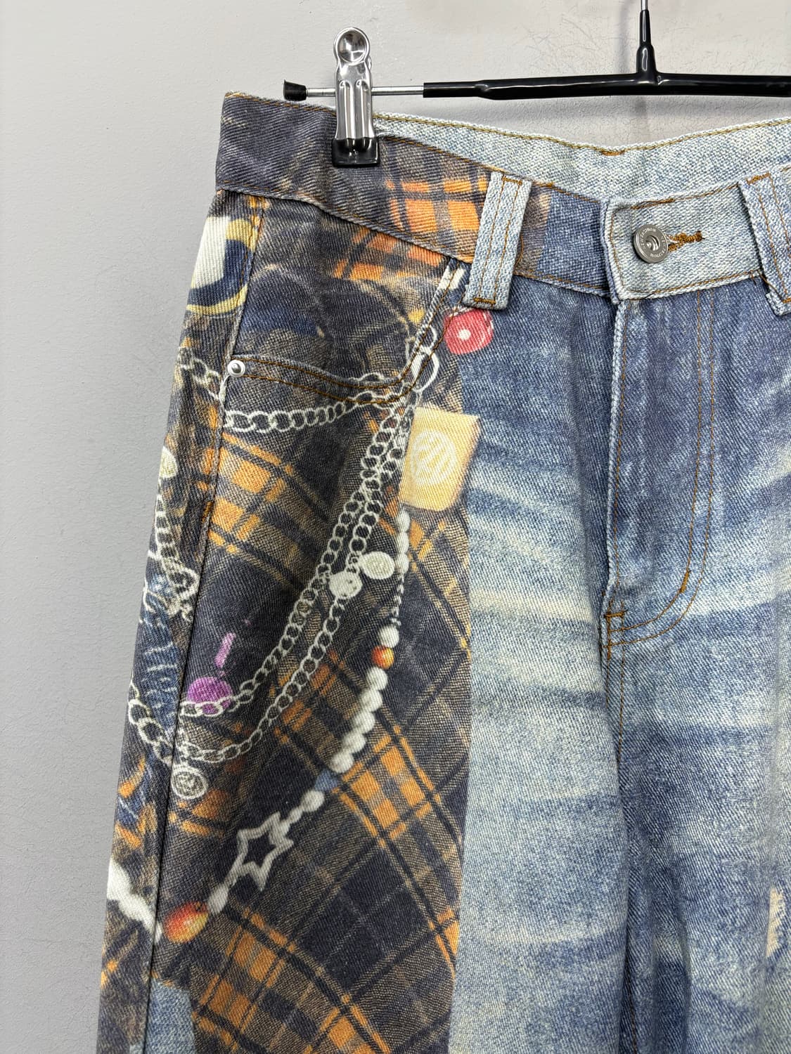 빈티지 y2k 프린팅 체크무늬 데님팬츠 A3091 상품이미지4