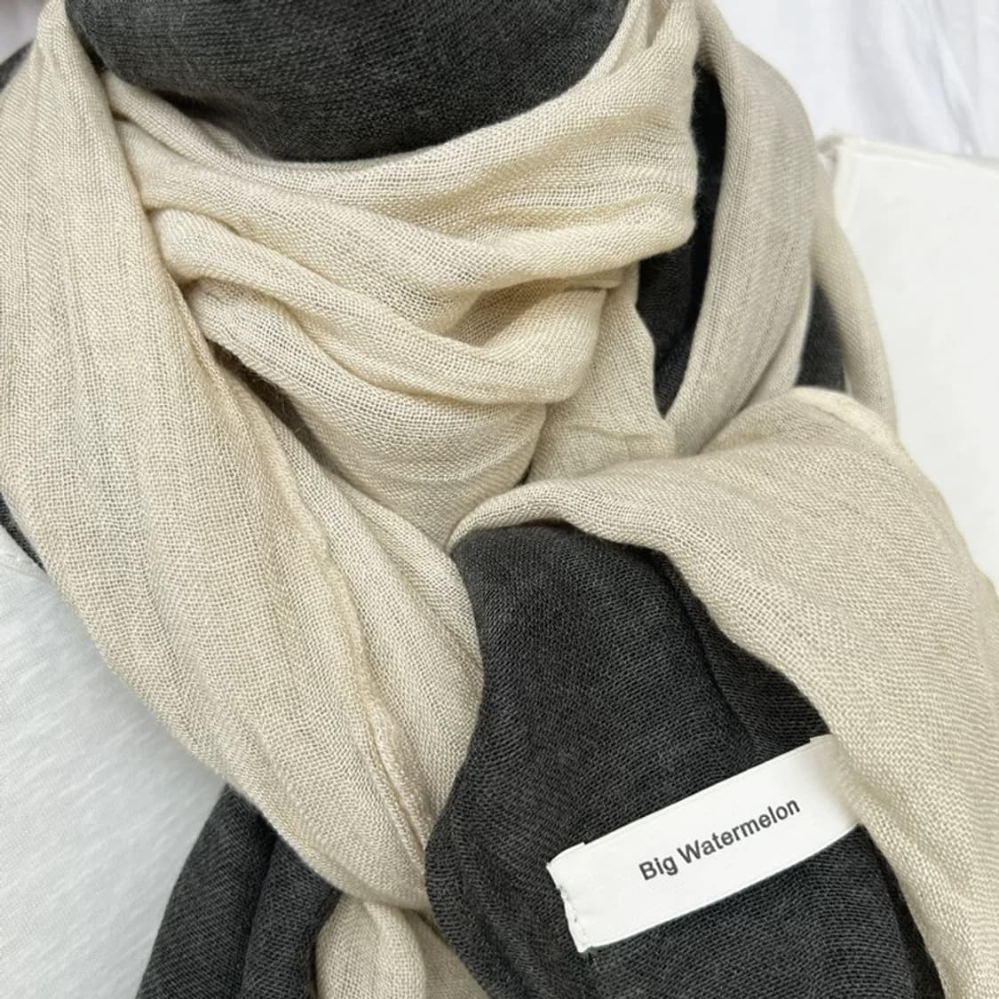 린넨 터치 빈티지 투톤 롱 스카프 상품이미지2