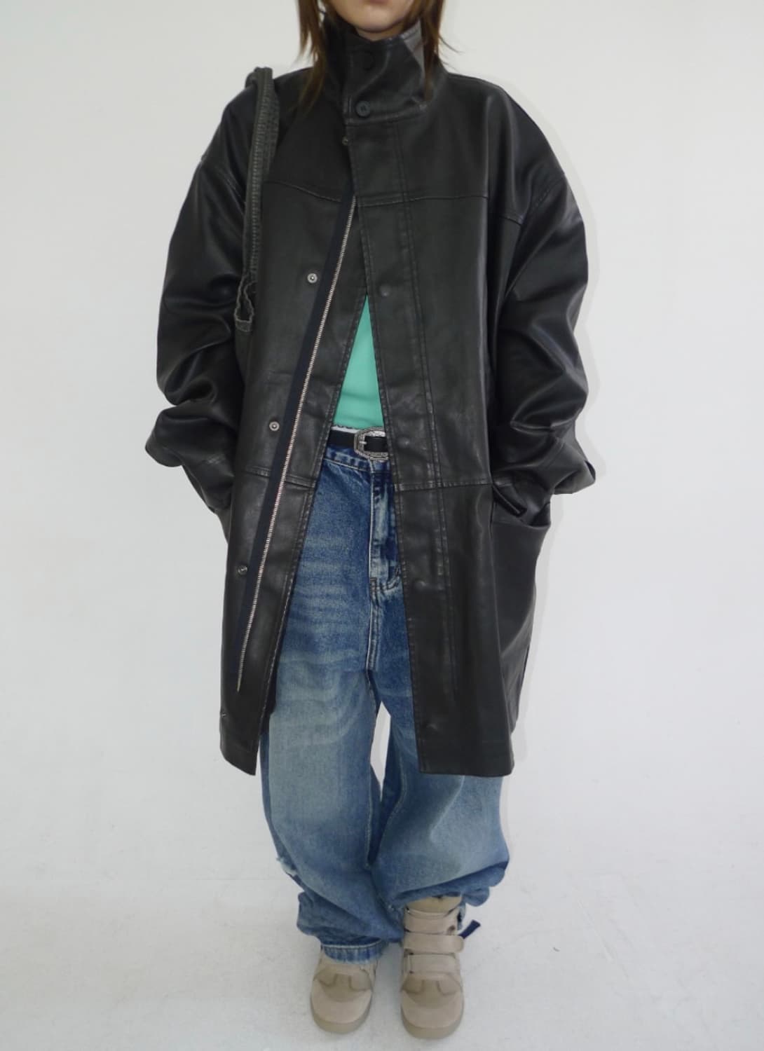 베르크서울 오버핏 레더 자켓 브라운 상품이미지2