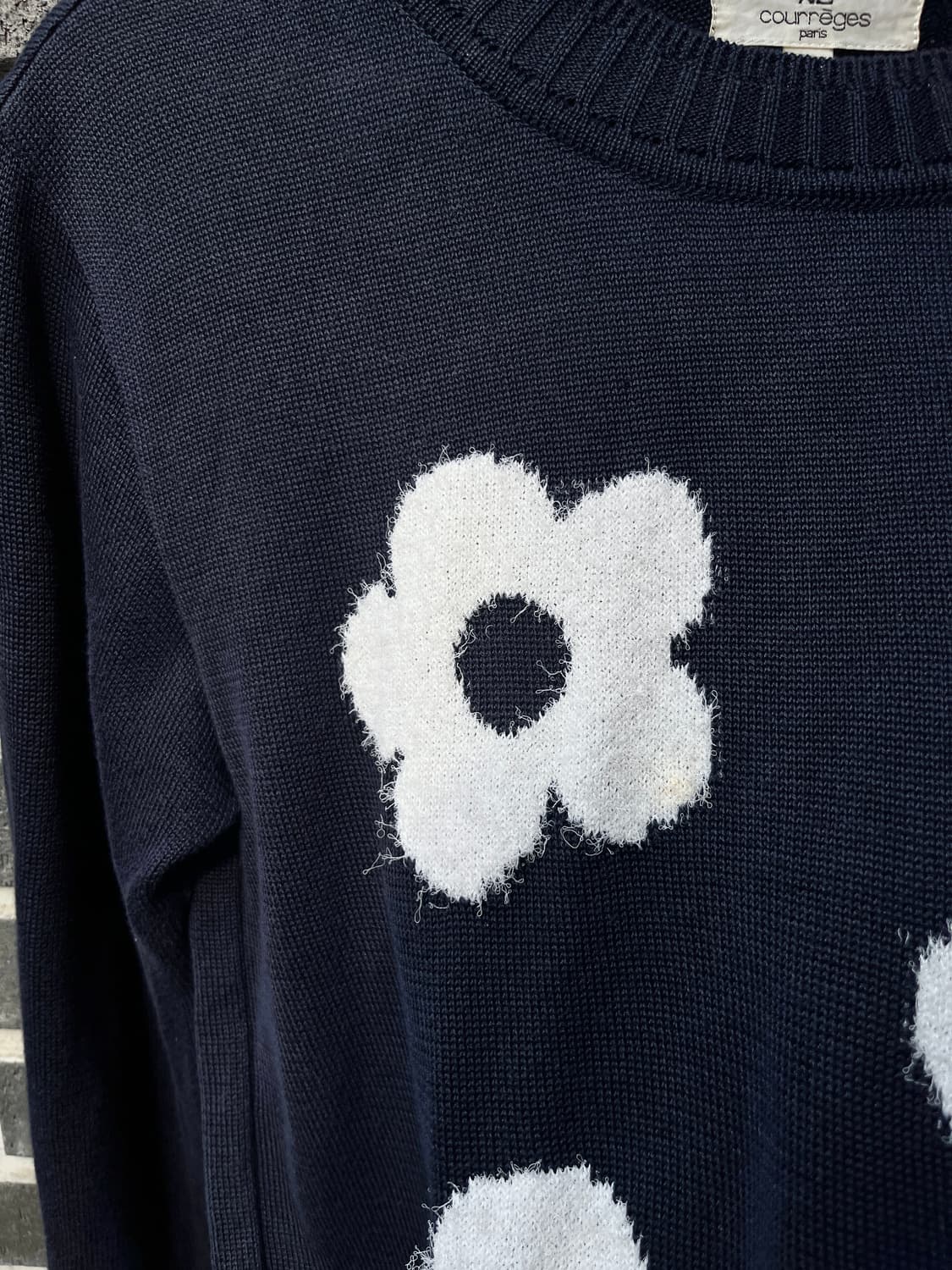 90s Courreges 꾸레쥬 플로럴 롱슬리브 니트 네이비 상품이미지10