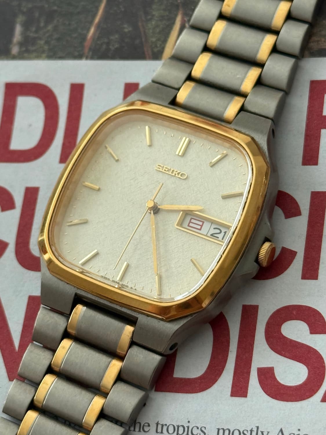 Seiko 세이코 쿼츠 티타늄 콤비 리넨 다이얼 Day-Date 1999 상품이미지5