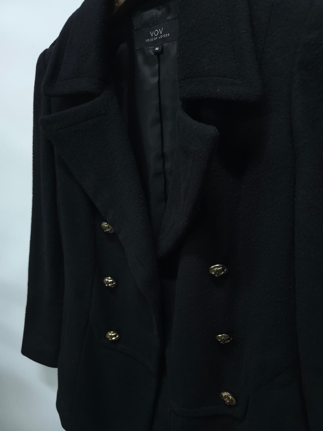 VOV 블랙 모직 더블 코트 상품이미지4
