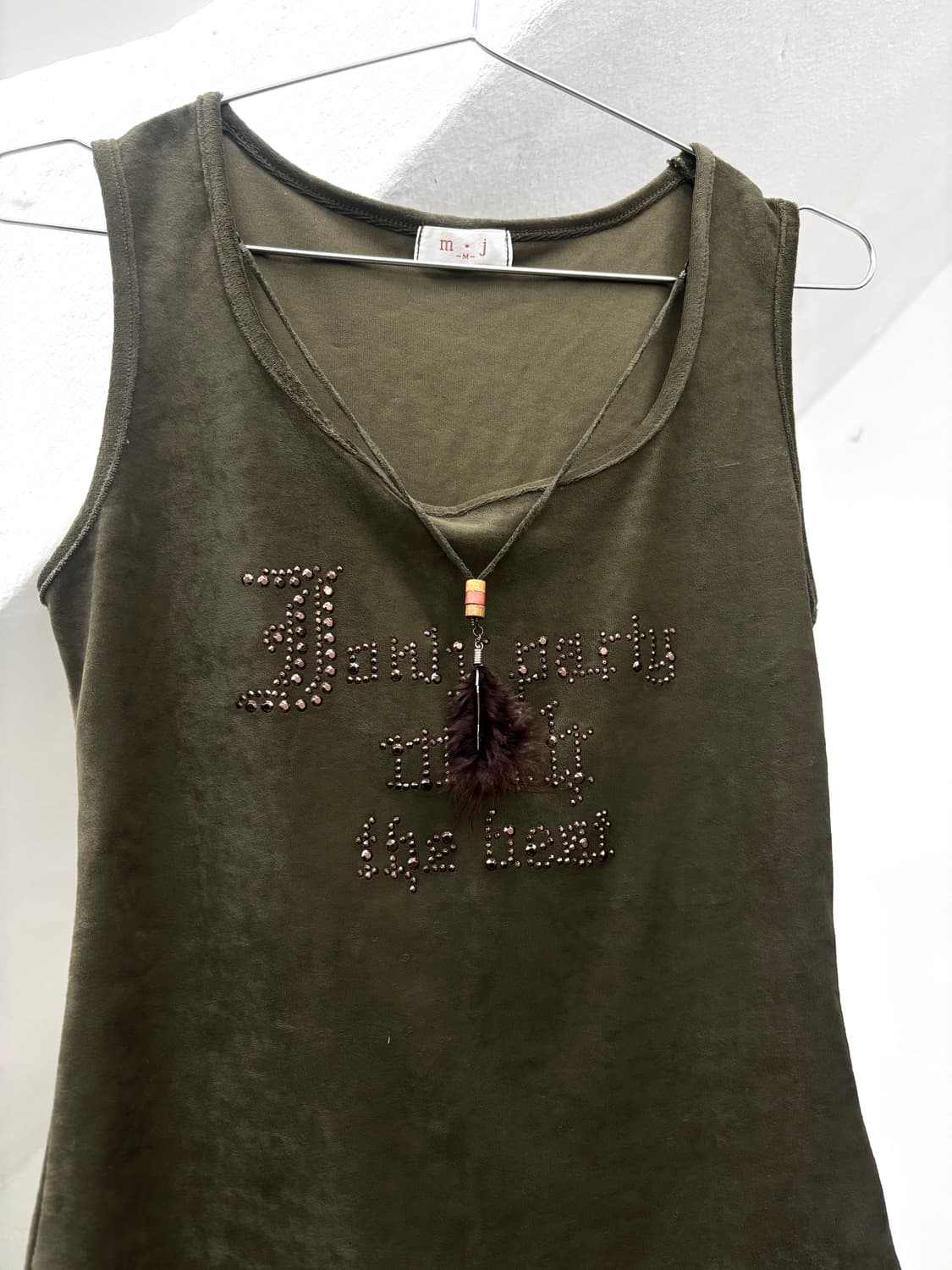 Khaki y2k fur necklace detail sleeveless 상품이미지4