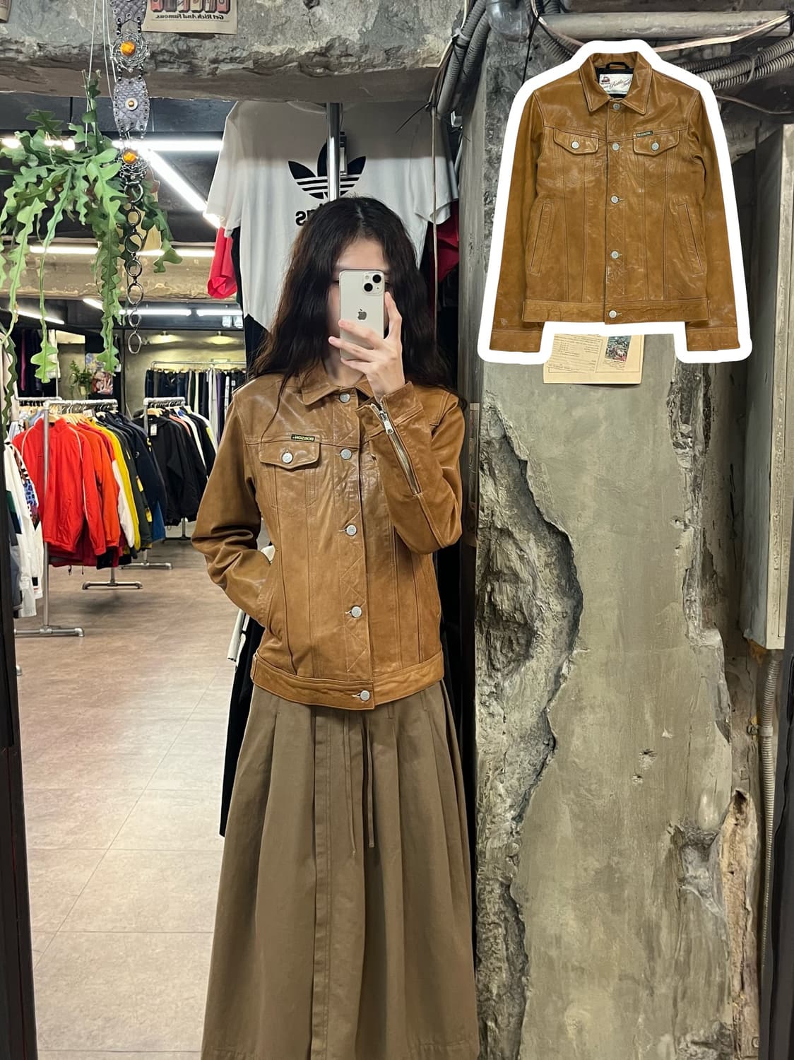 밥슨 카라 버튼 레더 자켓 카멜 S #csz1966 상품이미지1