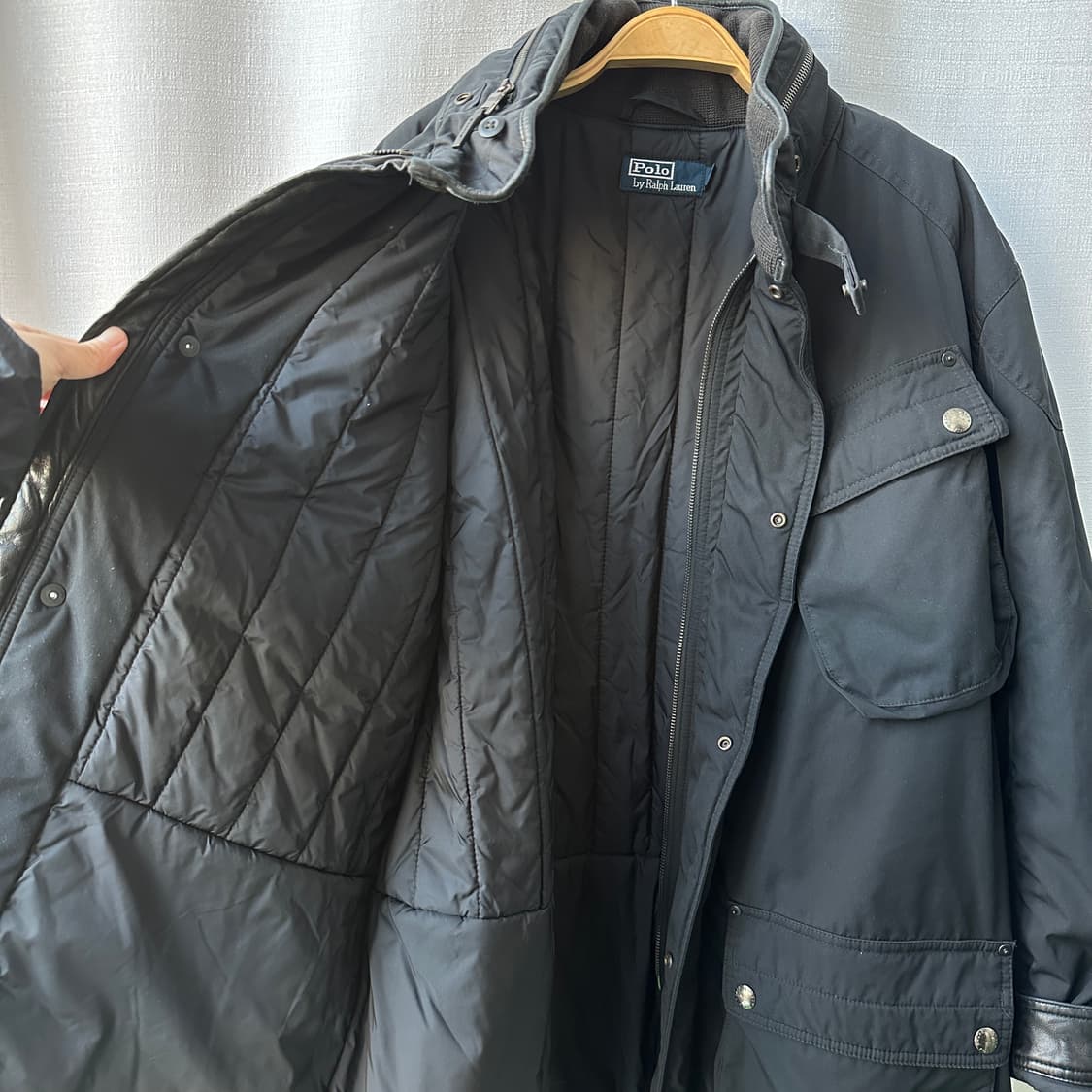 폴로 랄프로렌 소가죽 트림 벨티드 패딩 필드 자켓 블랙 XL 상품이미지7