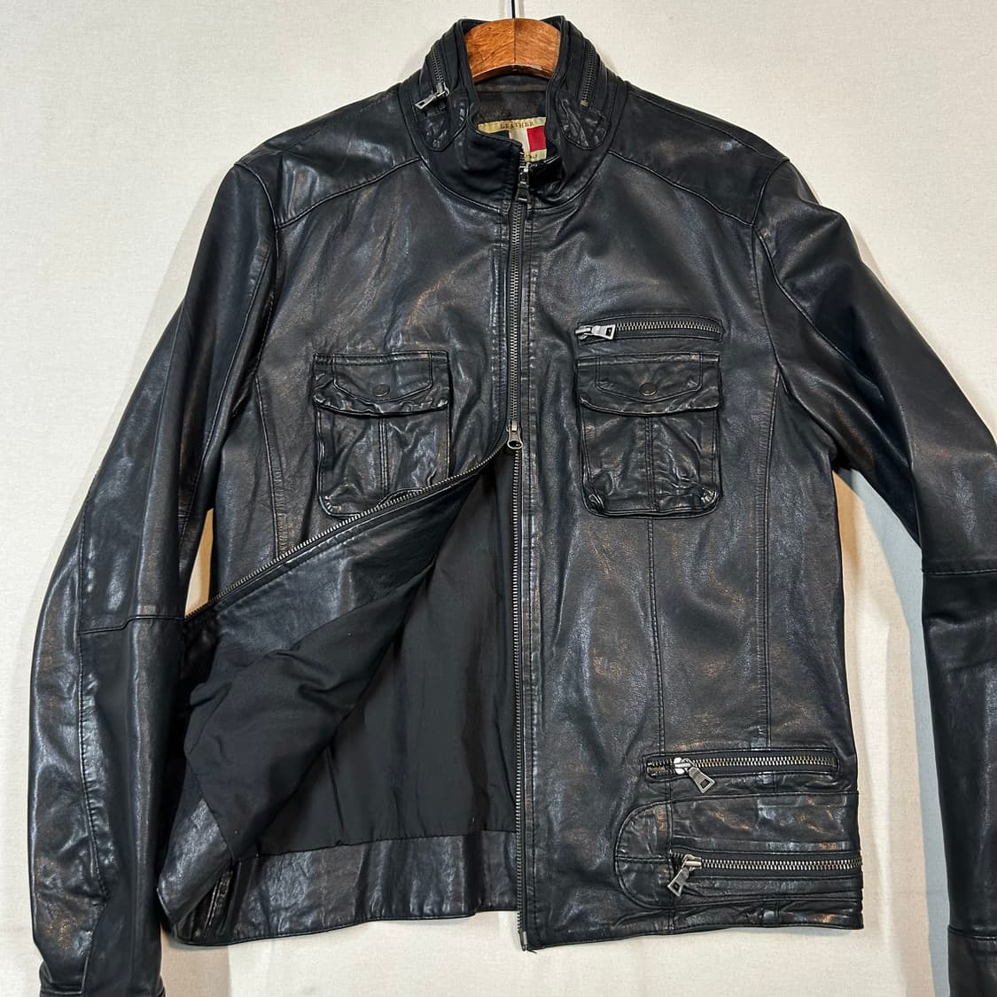 L) 빈티지 멀티 포켓 램스킨 레더 양가죽 자켓 2way 집업 상품이미지3
