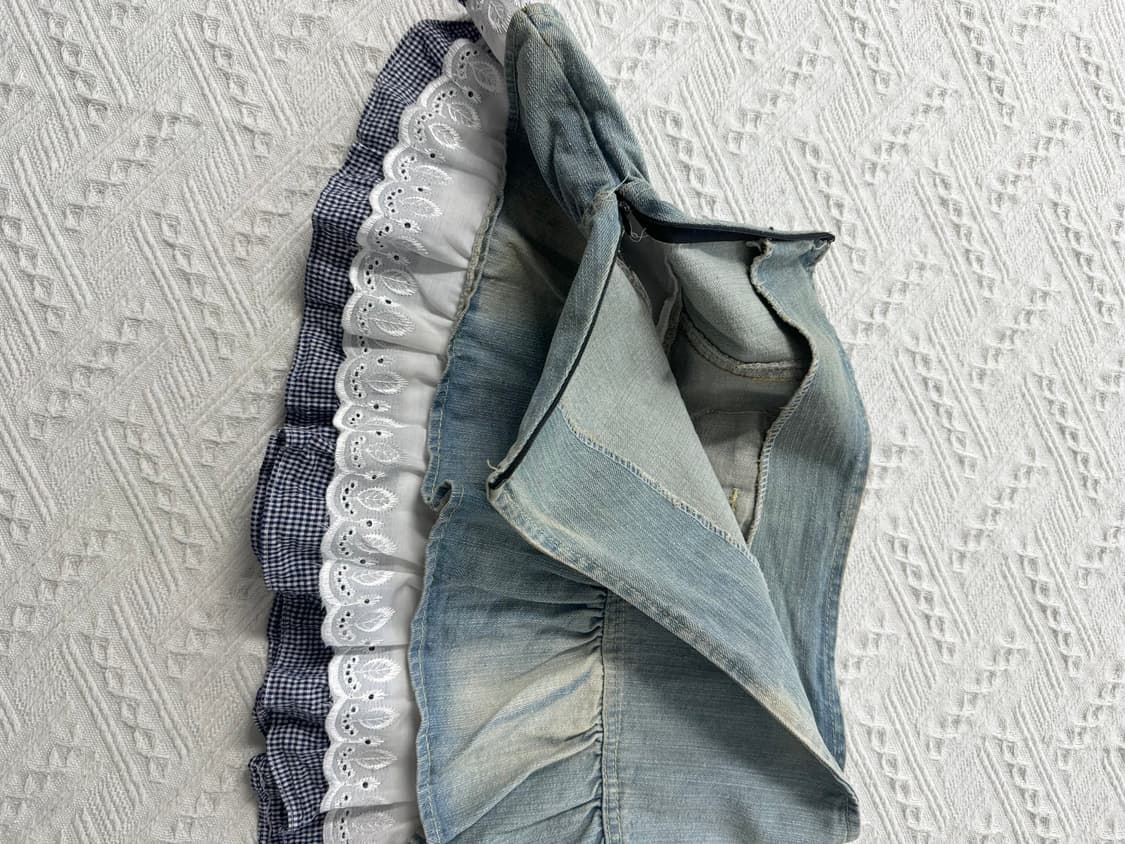 레이스/패턴 레이어드 데님 스커트 상품이미지9