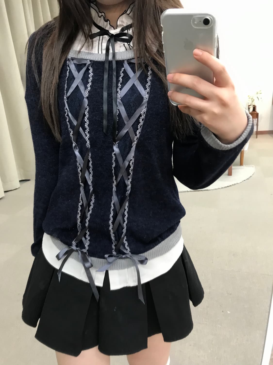 Axes-femme navy ribbon knit 상품이미지1