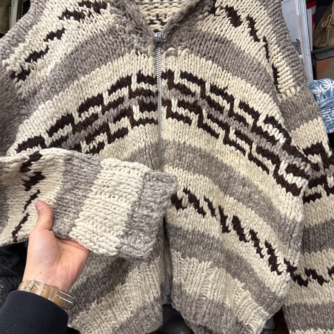 70s CLIX 지퍼 네이티브 패턴 헤비울 캐나다 코위찬 스웨터 N103 상품이미지4