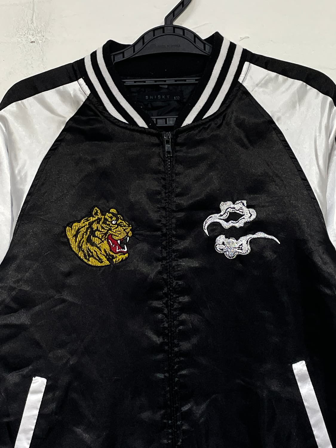 일본빈티지 블랙 용 호랑이 오리엔탈 자수 스카잔 XS 상품이미지9