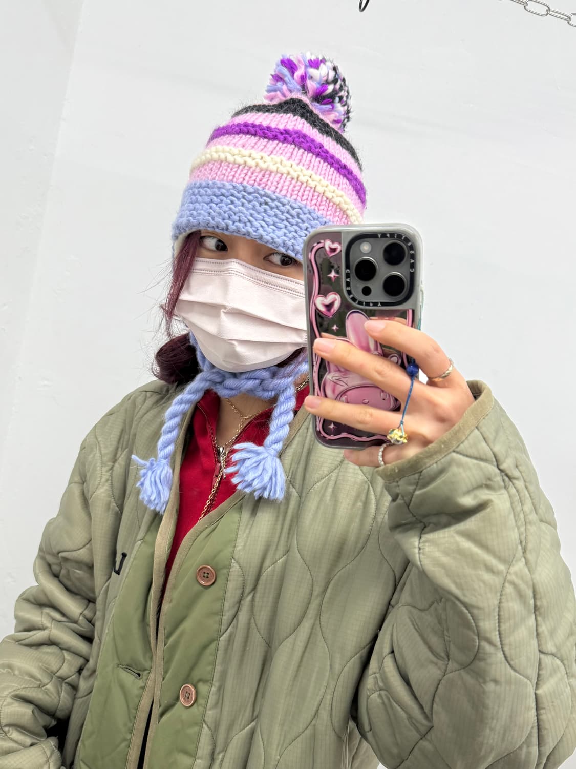 스트라이프 캔디 이어플랩 방울 비니 상품이미지2