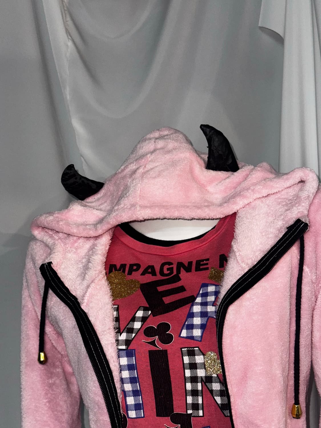 리즈리사 키치 히메 핑크 데빌 후드 딱붙 원피스 후드집업  상품이미지8