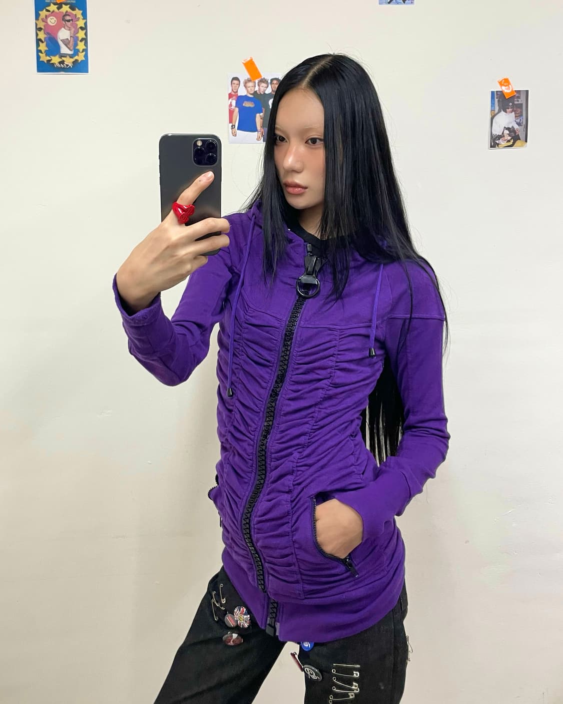 Purple Shirring Point Hooded Zip-Up  상품이미지1