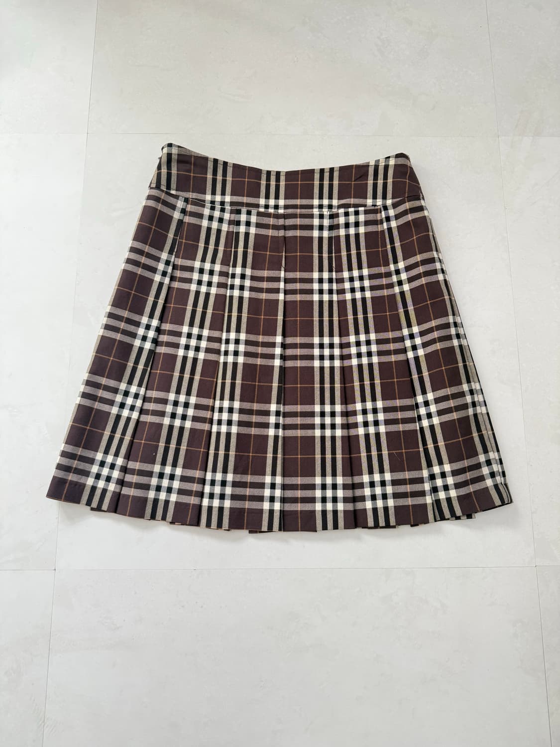 브라운 플리츠 체크 미디 스커트  상품이미지7