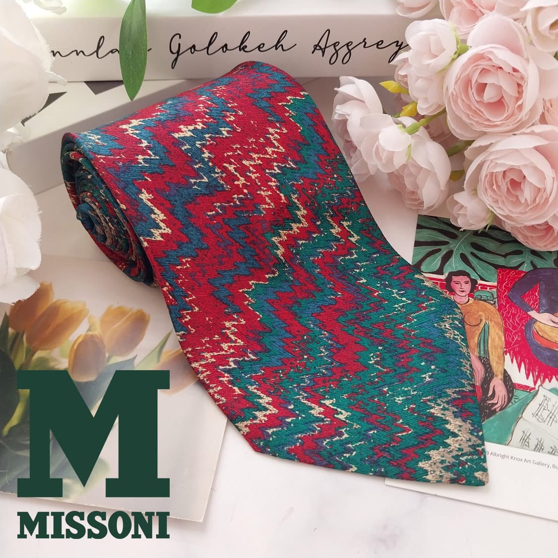 미쏘니 실크 그린 지그재그 패턴 넥타이 10cm A+등급 k1900
 상품이미지1