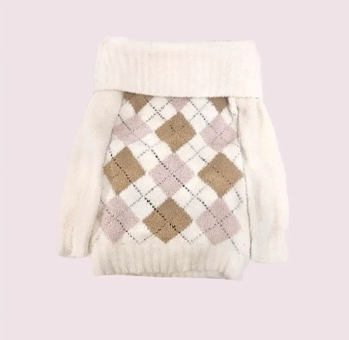 리즈리사깔 핑크믹스 아가일니트 원피스 오프숄더 라떼 히메 갸루 짜잔씨 상품이미지1