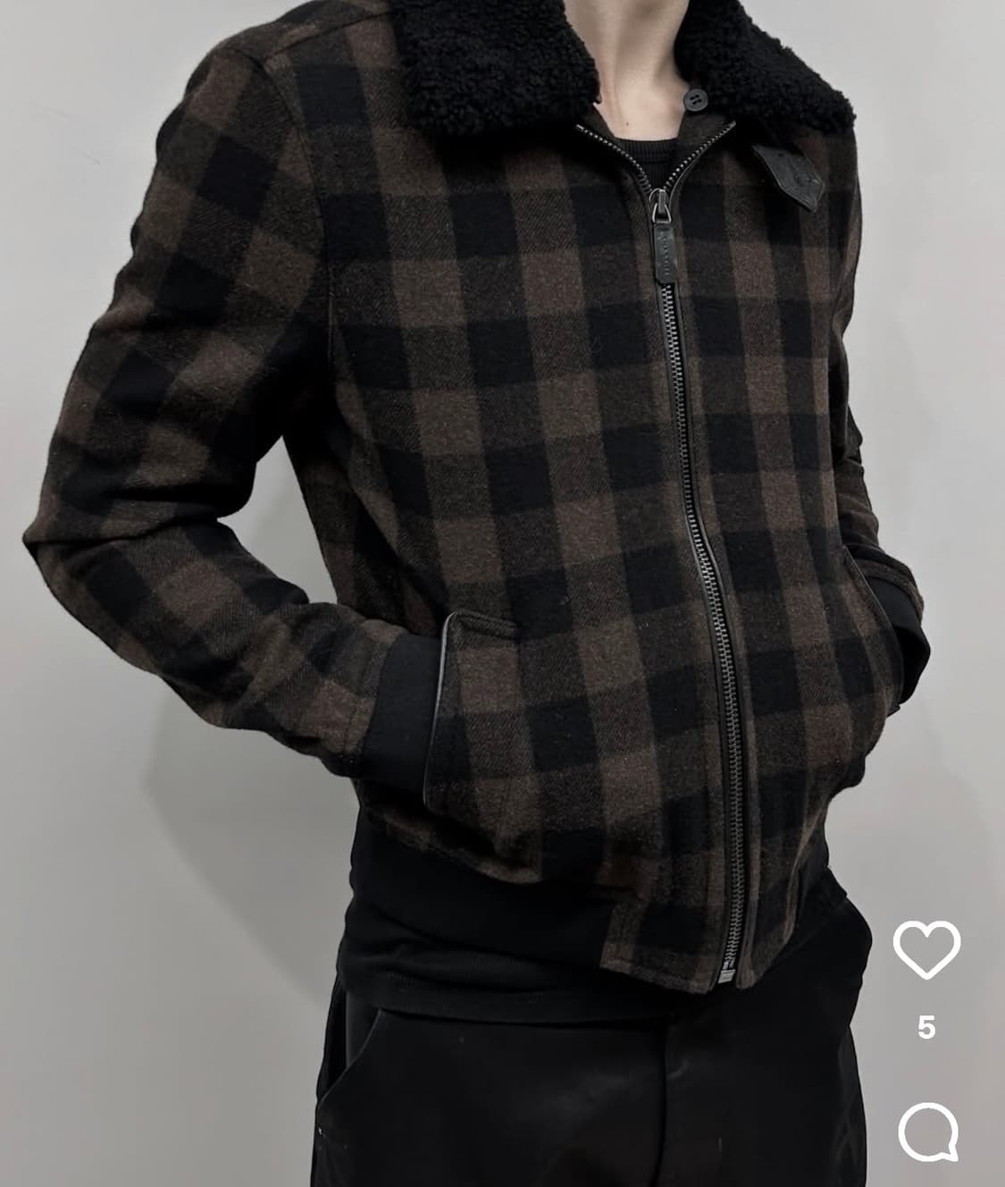 브라운 블랙 체크 패턴 코치 자켓 상품이미지2