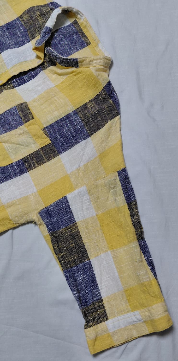 [XL] 일본 빈티지 인도 면 100% 블록 체크 밴드카라 셔츠 상품이미지4