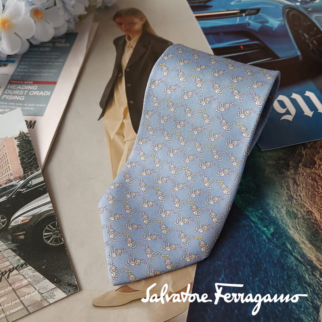 살바토레 페라가모 원숭이 패턴 넥타이 7.9cm A+~A등급 A19633 상품이미지2