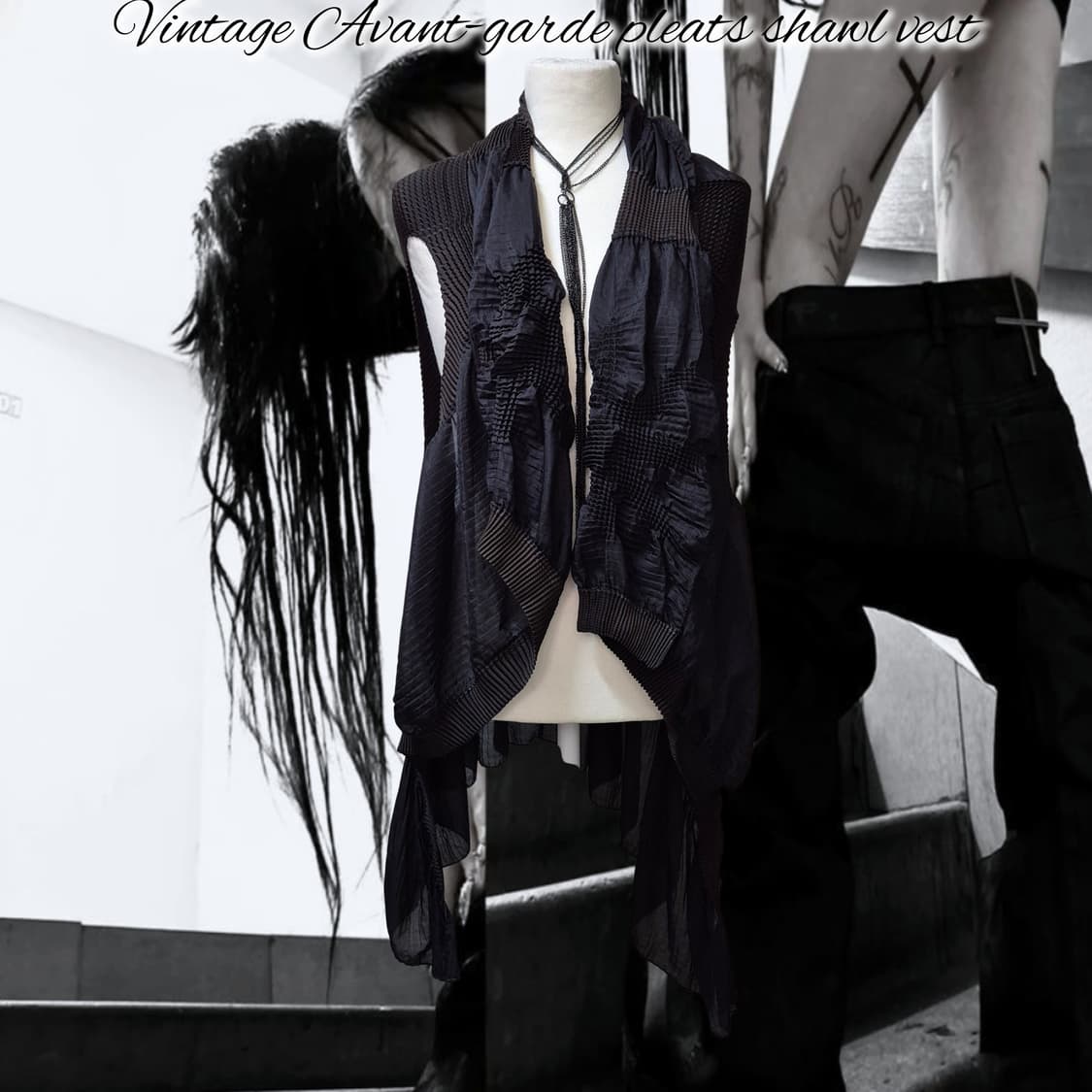 Vintage Avant-garde pleats shawl vest 상품이미지1